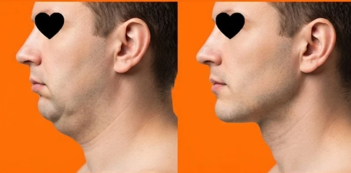 Efekty przed i po redukcji podwójnego podbródka